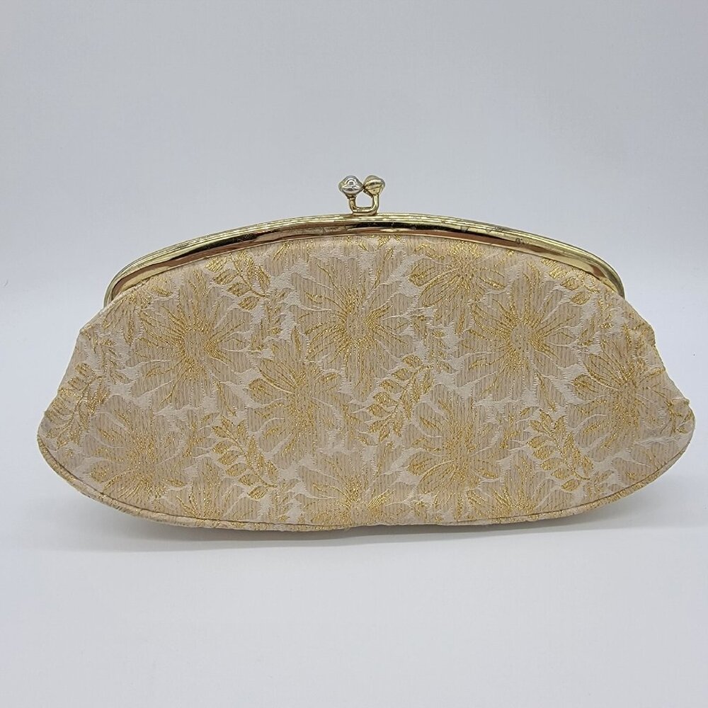 1960s Vintage Avon By Kadin White and Gold Rayon Clutch